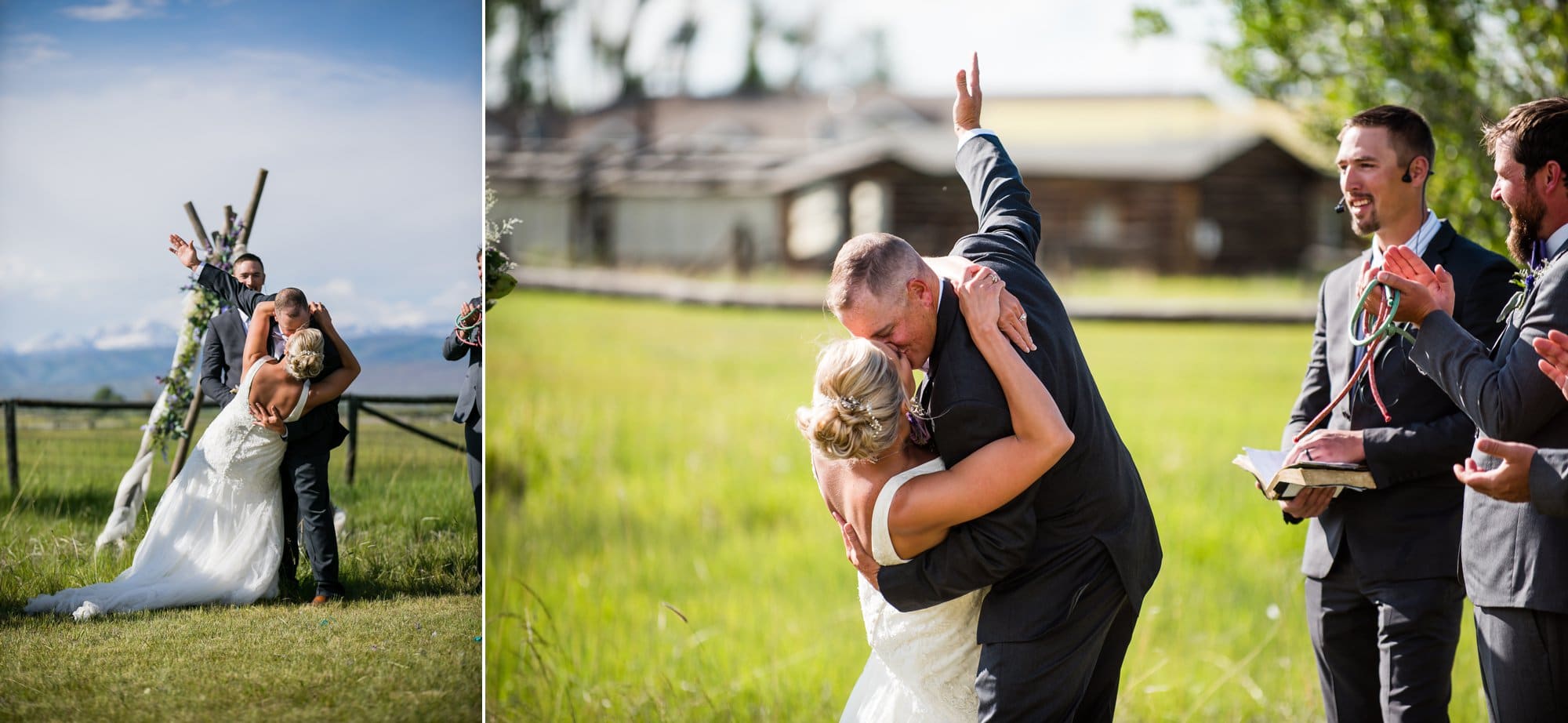 Wedding kiss, dipping the bride