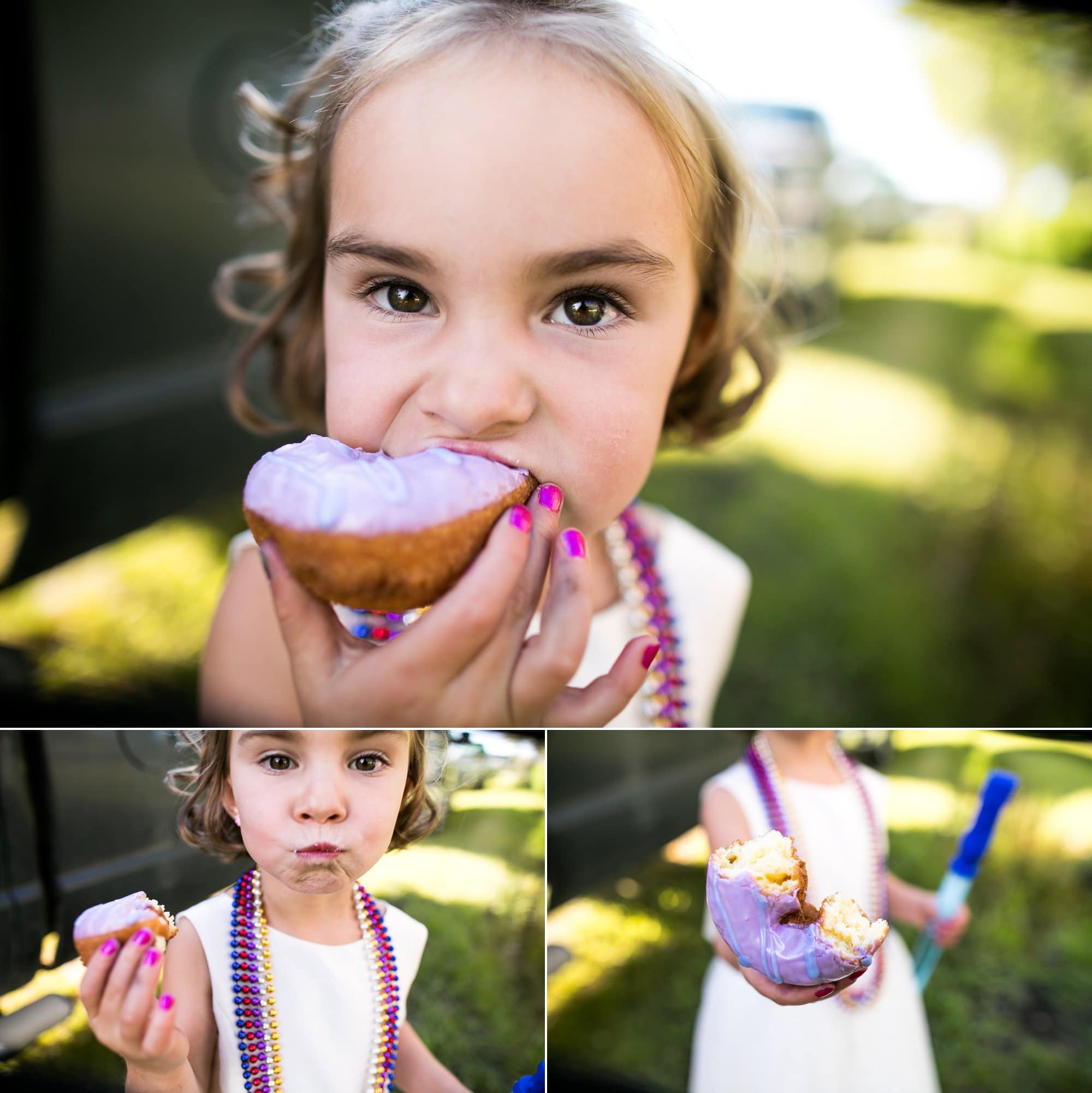 flower girl eating donut in Wyoming