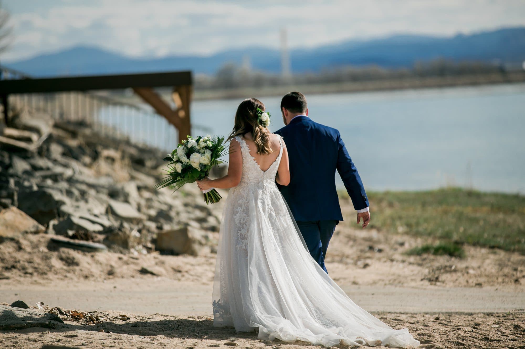 bride groom walking after ceremony