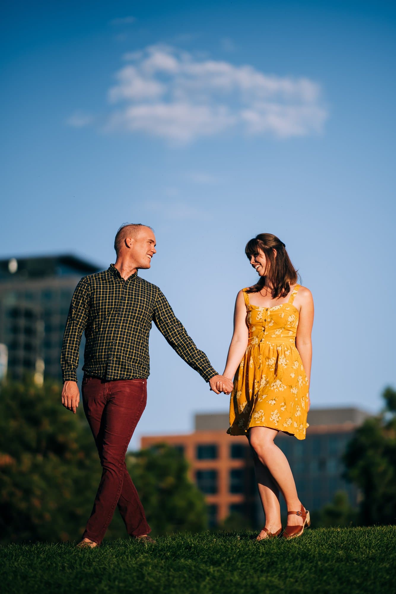 downtown denver engagement session in park